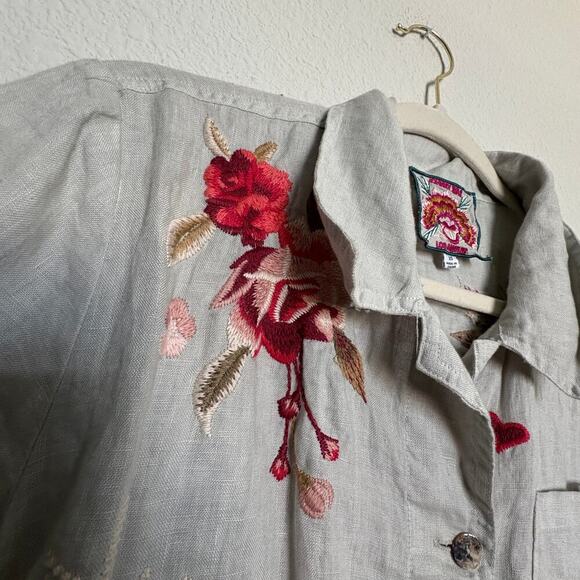 Johnny Was Linen Embroidered Shirt  XS Boho Western Cottagecore CoastalCowgirl - Picture 7 of 8